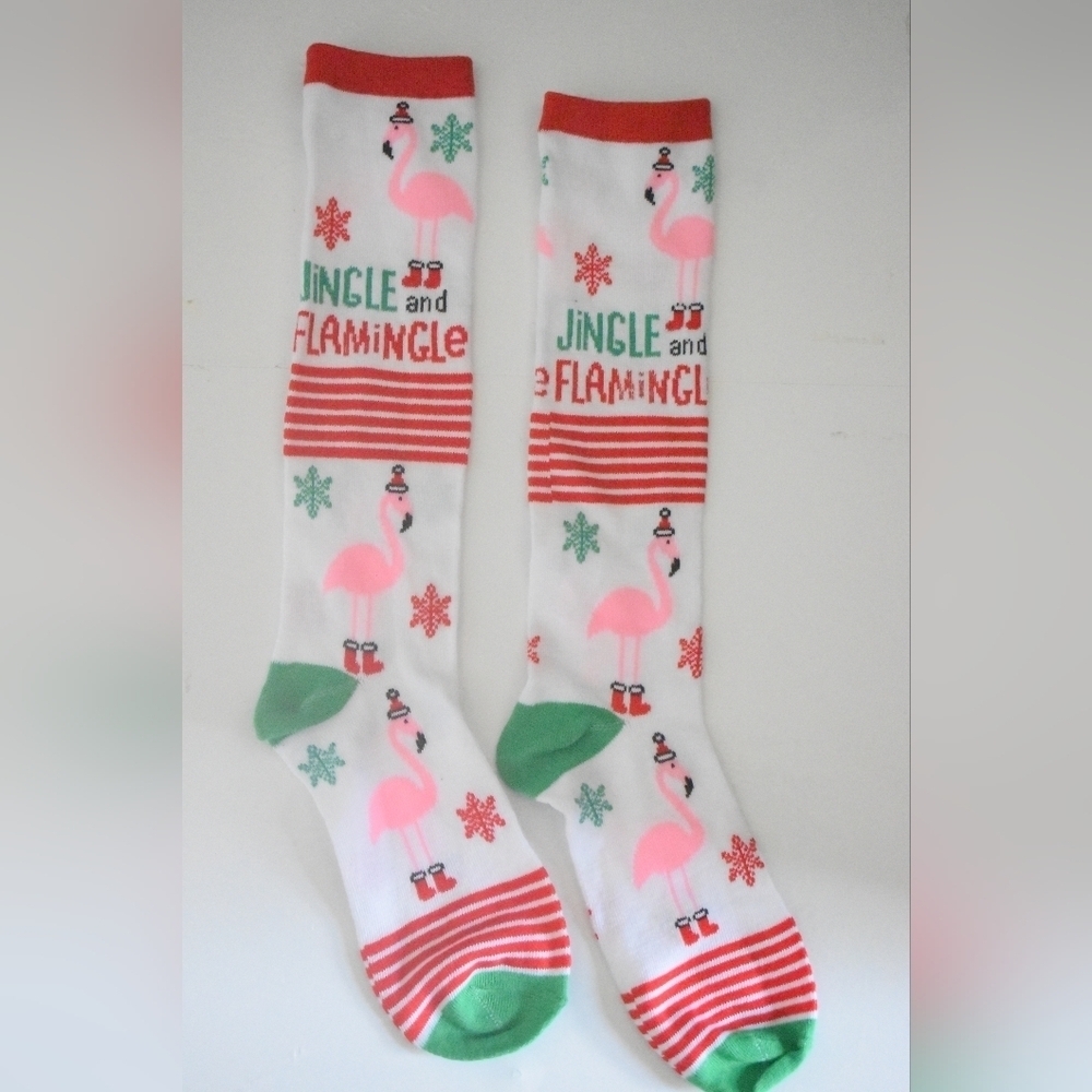 Jingle and Flamingle Christmas Socks